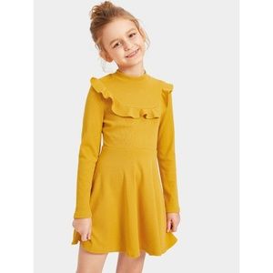 Girls Mock Neck Ruffle Trim Rib-Knit Dress size 12